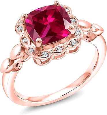 Bague en argent plaqué or rose 18 carats avec saphirs blancs et rubis