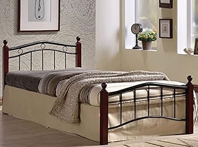 Lit en bois et acier, taille 90 x 190, avec pieds en bois