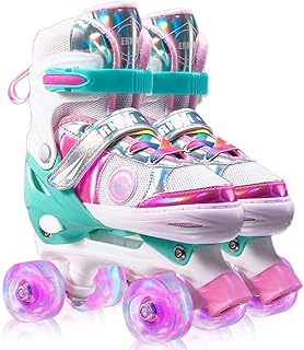 Enfants filles garçons patins à roulettes réglables roues 8 roues lumineuses