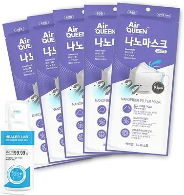 Pack de 5 masques air queen nano, grand blanc, désinfectant pour les mains