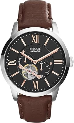 Montre fossil townsman pour homme avec cadran noir et bracelet en cuir