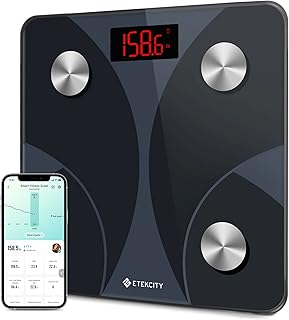 Pèse-personne etexity, balance numérique intelligente pour salle de bain avec graisse corporelle
