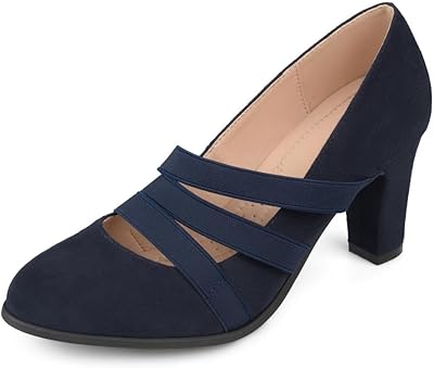 Chaussures en similicuir pour femmes avec semelle confortable et talon épais avec bout pointu et triple sangle élastique de levin. Diaytar : Votre shopping, nos meilleurs prix