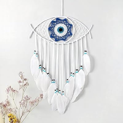 Making tech dream catcher evil eye design blanc, tenture murale en macramé faite