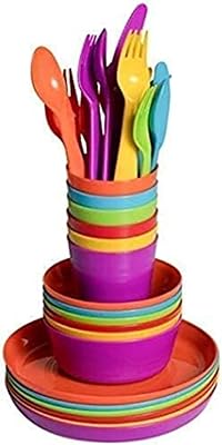 L'ensemble de vaisselle en plastique coloré clickpeak kids comprend des assiettes des assiettes