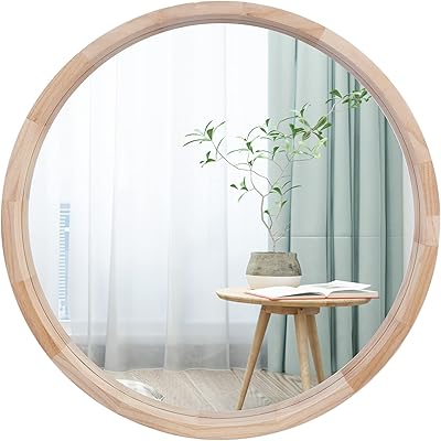 Miroir rond conguiliao, miroir en bois de 24 pouces, miroir mural rond décoratif