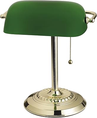 Lampe de bureau de banquier traditionnelle catalina 14,29" avec abat-jour en verre, vert