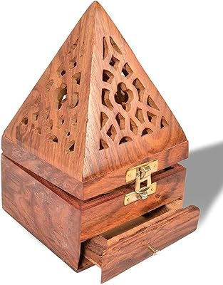 Brûleur d'encens en bois pyramide classique dubai gallery, support double, avec base carrée