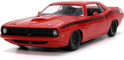 Big time muscle 1:24 1973 plymouth barracuda rouge et noir voiture moulée sous