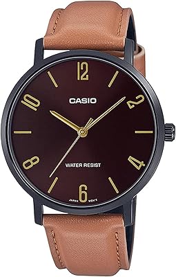Montre analogique casio avec bracelet et cadran en cuir pour homme, marron, mtp-vt01bl-5budf