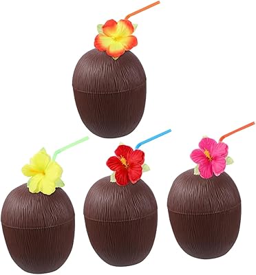 Ensemble de 4 tasses en plastique en forme de noix de coco, tasses