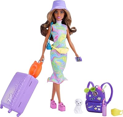 Ensemble poupée et accessoires barbie it tix, ensemble sur le thème du voyage