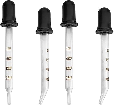 Compte-gouttes - paquet de 4, compte-gouttes médicaux en verre calibré avec pointe incurvée