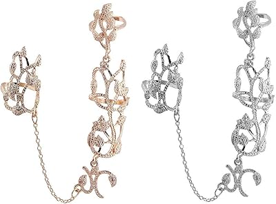 Amzoya bague complète en deux pièces pour femme avec motif feuille avec longue