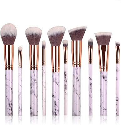 Ensemble de 10 pinceaux de maquillage à motif marbré pour fond de teint