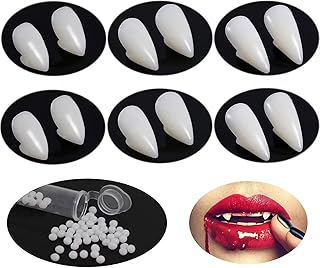 6 paires de crocs dents de vampire avec adhésif pour décoration de cosplay