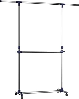 Portant à vêtements réglable songmics avec barre centrale - tube recouvert d'acier inoxydable