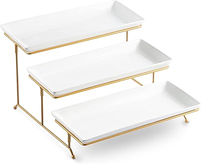 Liuboh grandes assiettes de service et support à 3 niveaux avec support pliable