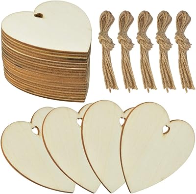 Oobmuang 50 pièces de tranches de bois de cœur naturel de 3 pouces, ornements en bois diy, ornement de cœur en bois préfabriqué inachevé avec ficelle naturelle pour la saint-valentin, mariage, thanksgiving, noël. Diaytar : Où vos envies rencontrent votre budget