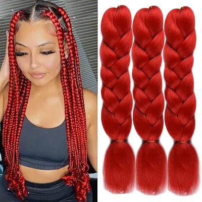 Extensions de cheveux tressés kanekalon pour femmes, cheveux tressés synthétiques rouges ombrés jumbo