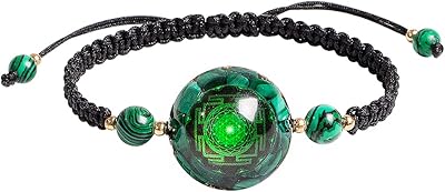 Bracelet en orgonite teinté avec pierres naturelles de malachite et sri yantra |