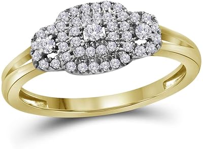 Bague de fiançailles en or jaune 10 carats pour femme, diamant solitaire rond