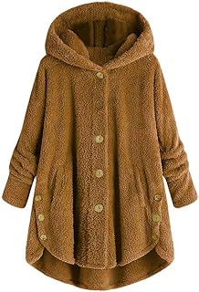 Manteau à capuche en fausse fourrure pour femme fermeture boutons longs