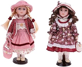 Poupées en porcelaine avec robe et support faits à la main pour décoration