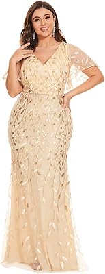Robe de soirée sirène brodée scintillante à col en v pour femme, grande