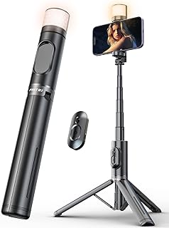 Perche à selfie avec lumière de remplissage incurvée, trépied portable stable avec télécommande