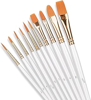 Ensemble de 10 pinceaux shw art essentials, pinceaux de peinture en nylon