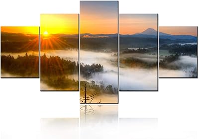 5 pièces de grandes impressions murales modernes sur toile giclée, montagnes au lever
