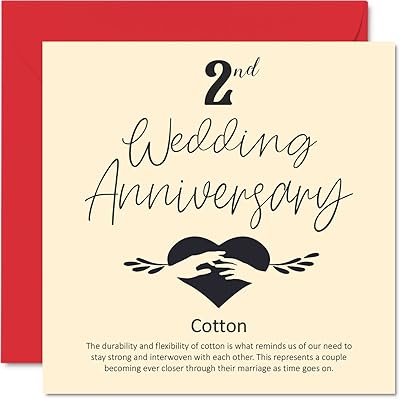 Carte d'anniversaire de mariage pour mari, femme, petite amie – 2e anniversaire