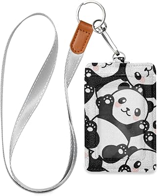 Porte-badge d'identification qilmy panda, porte-badge en cuir avec cour pour garçons et filles