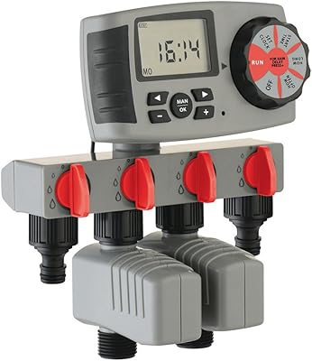 Système d'arrosage automatique de jardin aqualine avec 4 buses et électrovanne supplémentaire, gris