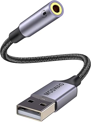 Adaptateur usb vers prise audio moswag 0,65 pieds/20 cm, adaptateur audio prise