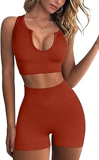 Ensemble d'entraînement sans couture pour femmes, soutien-gorge de sport côtelé taille haute et short pour course à pied, ensemble de yoga 2 pièces, rouge brique, s. Diaytar : Le premier choix des acheteurs avisés
