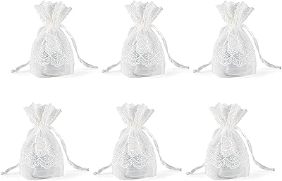 Sacs en satin avec cordon de serrage en dentelle blanche pour bijoux, bonbons