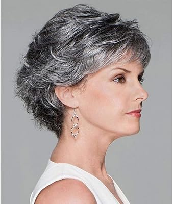 Perruque soraka cheveux courts gris argent pour femme mère synthétique naturel à la recherche