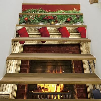 Ensemble de 6 pièces komkommax 3d cheminée de noël autocollante en vinyle