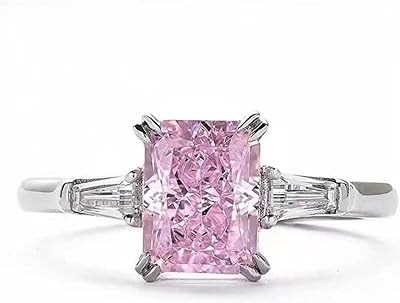 Bague de fiançailles en argent sterling 925 avec diamant rose carré et zirconium