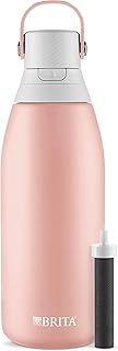 Bouteille d'eau isolée avec filtre réutilisable brita avec paille acier inoxydable rose