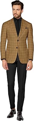 Blazer à carreaux en coton pour hommes, 2 boutons, décontracté, manches longues, coupe