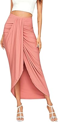 Jupe longue décontractée pour femme, jupe longue asymétrique portefeuille élastique taille haute