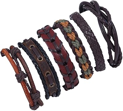 6 pièces de bracelets en cuir tressé tissé pour hommes et femmes, bracelets