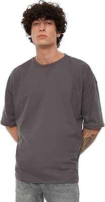T-shirt basique surdimensionné à manches courtes et col rond 100 % coton anthracite