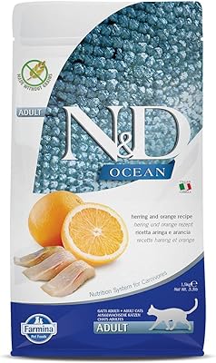 N&d ocean hareng et orange nourriture pour chat adulte de farmina, 1,5 kg