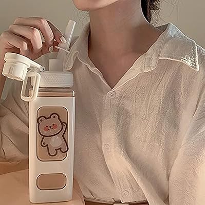 Jqwsvi bouteille d'eau kawaii avec paille et autocollant bouteille ours kawaii grande