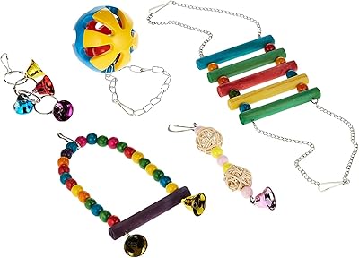 Un ensemble de jouets pour perroquets de 5 pièces, une cloche suspendue, une balançoire