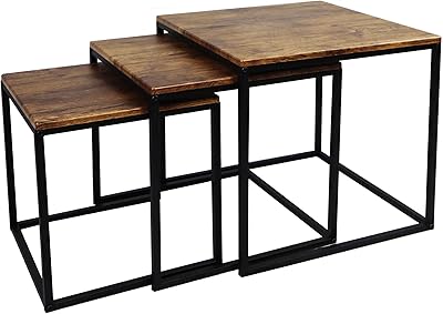 Ensemble de 3 tables gigognes aspect d'alana - plateaux en bois antique/pieds